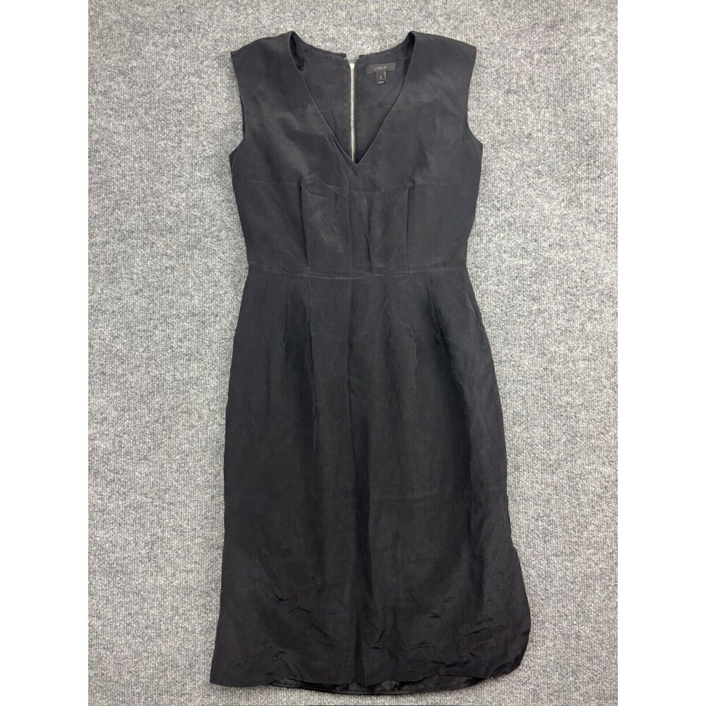 J. Crew 100% Silk Dress Women's 2 Black‎ Sleeveless Sheath V Neck Zip Lined LBD